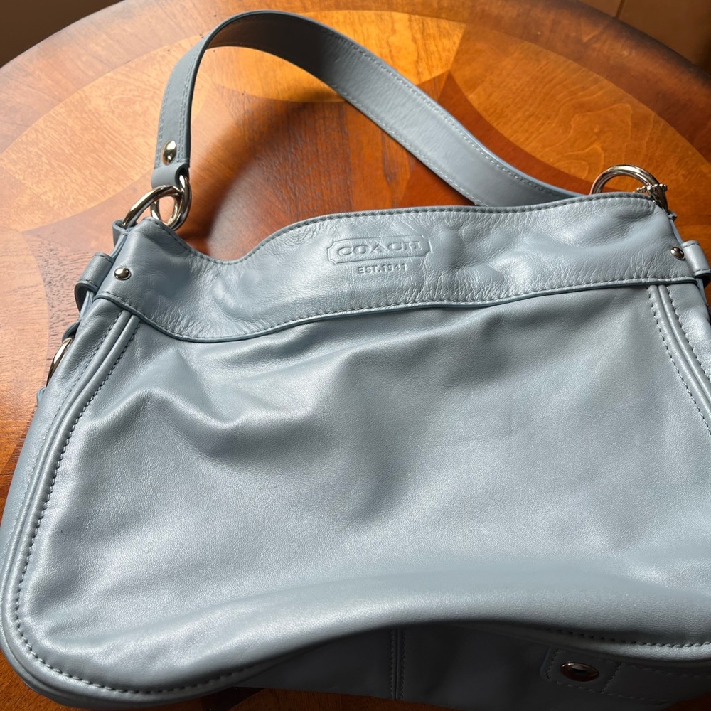 Coach Women's Light Blue Leather Shoulder Bag